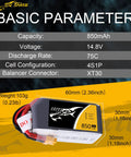 14.8V 4S 75C 850mAh LiPo Battery Pack With XT30 Plug For FPV Drones And Multirotors Dope Power High Discharge Compact 60x30x30mm 103g