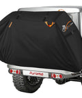 Two Bike Rack Cover For Car Hitch Waterproof 600D Outdoor Bike Cover on rear of SUV, fits up to two bicycles with lock holes.