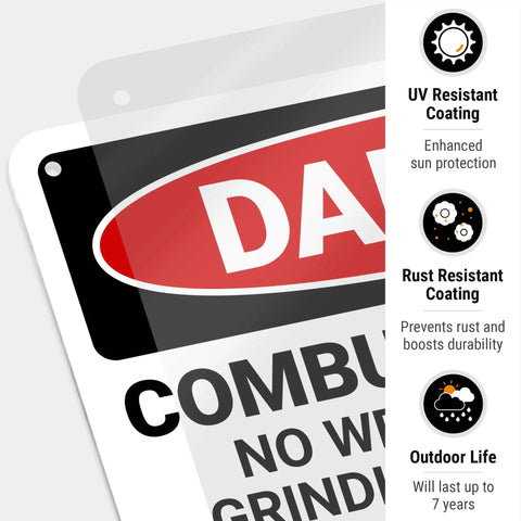 Danger Combustible Area No Welding Or Other Heat Sources Allowed OSHA Sign 10x7 Inches Aluminum.040 Rust Free Fade Resistant