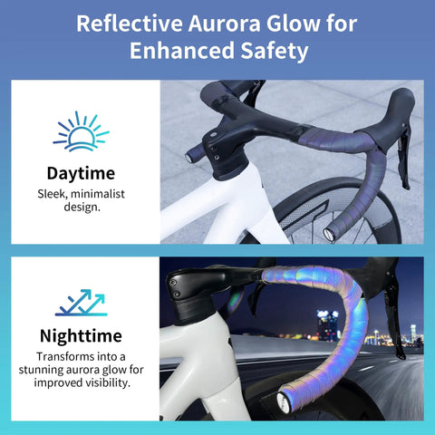Rocket Texture Anti Slip Bar Tape For Road Bikes Cushioned PU Handlebar Wrap Bright Aurora Color Day and Night View