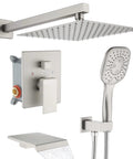 Brushed Finish Shower System with Multi Function Faucet, Rain Head and Handheld Sprayer, High Flow Water Pressure