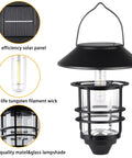 Outdoor Solar Lanterns With Hanging And Wall Mount Kit, detailed view of solar panel, filament, and glass panel, 2 Pack