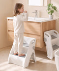 Foldable Toddler Step Stool For Bathroom Sink, Rock Solid Non Slip Footrest With Secure Handles, Bpa Free Thick Plastic And No Fuss Quick Fold Storage For Little Helpers At Home.