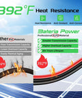 10 AWG Solar Panel Extension Cable 20 Feet Dual Conductor graphic showing 392°F heat resistance and XLPO material benefits.
