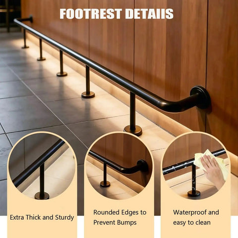 Heavy Duty Stainless Steel Bar Foot Rails And Kick Rack Brackets For Island Kitchens, Beefy Rustproof Footrest Holders with details.