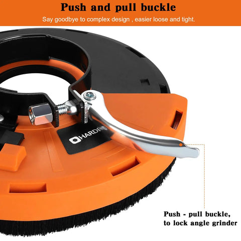 Push and pull buckle on 7 Inch Dust Shroud For Angle Grinder Heavy Duty Surface Grinding Dust Capture Fits 70 To 76mm