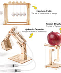 Awesome Science Kits For Kids Aged 8-12 With Wood Building Crafts And 5 Real Experiments Including Newton's Cradle, Tension Structure, Hydraulic Excavator.