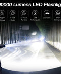 Person using Rechargeable 99,000 Lumen LED Flashlight Pack, Beast Bright 7 Modes Handheld Torch illuminating a dark road at night