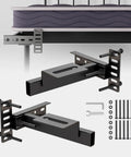 Adjustable Headboard Brackets Metal Bed Frame Wall Mounts With Footboard Extension Kit Fits Twin Full Queen King Bed showing black steel brackets and hardware.