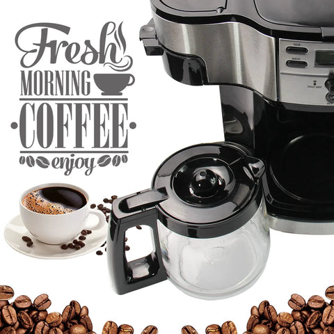 12-cup replacement glass coffee carafe with black lid and handle, compatible with Hamilton coffee makers