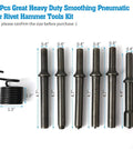 Heavy Duty Smoothing Pneumatic Air Rivet Hammer Tools Kit 7 Piece Set with chisels and spring in 40RC steel.