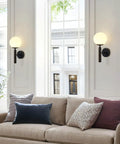 Set of 2 Dope Black Globe Wall Sconces With Milk Glass Shades Modern Farmhouse Mid Century Wall Lights for living room