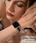 Pretty Sweet Slim Leather Band Compatible With Apple Watch For Women, black leather strap on small wrist, stylish and comfy design.