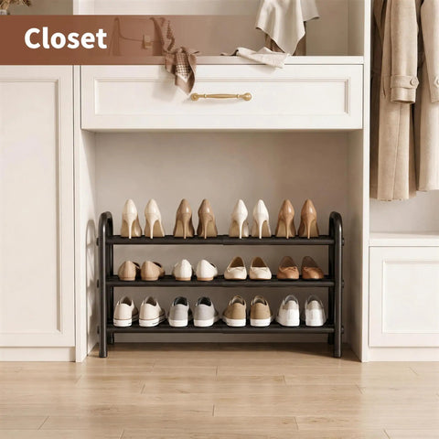 3 Tier Expandable Shoe Rack With Adjustable Telescopic Design For Entryway Or Walk In Closet Sneaker Storage Organizer To Stack Your Fresh Kicks And Keep The Setup Tight Heavy Duty Top Notch Shelving Unit