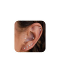 Six Pairs Tiny 2mm Stainless Steel CZ Stud Earrings Set For Men And Women, Multi Piercing Friendly Earring Kit For Lobe, Cartilage, Helix, Tragus, Snug, Second And Third Hole, With Easy Backings. Tiny 2mm CZ studs in multiple ear piercings