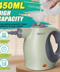 Hella Efficient Handheld Pressurized Steam Cleaner With Auto Spray Mode And 13 Piece Kit for easy filling and use, green portable steamer.