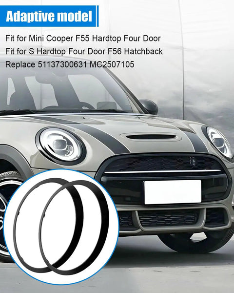 Mini Cooper F55/F56 with installed headlight trim ring, Protective Edge Guard, includes 51137300631 51137300632.