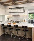 Dope Industrial Modern Farmhouse Kitchen Island Light Chandelier In Black And Brass 5-Light Rectangular Bar Pendant over kitchen