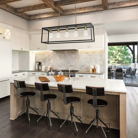 Dope Industrial Modern Farmhouse Kitchen Island Light Chandelier In Black And Brass 5-Light Rectangular Bar Pendant over kitchen