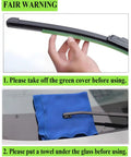 Instructions for Rock Solid Heavy Duty 26 Plus 22 Inch Wiper Blades Set Of 2: removing green cover and towel placement for use.