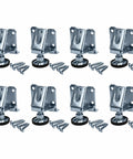 Game Changing Rock Solid Heavy Duty Floor Levelers 8 Pack Complete Tool Kit includes zinc steel leveling feet and screws.