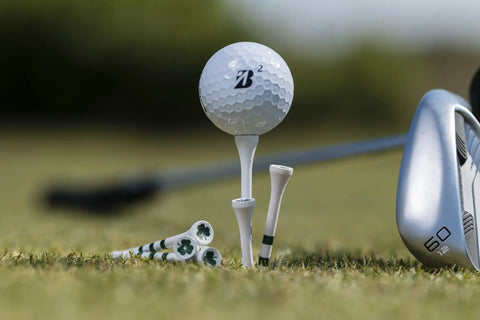 Golf ball on 3-1/4 Inch Shamrock Golf Tees Green Durable 100 Percent Natural Hardwood Tees for St Patrick's Day Rounds