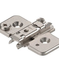 Steel mounting plate for Clip Top Soft Close Hinge Kit For Frameless Cabinets, part of the 110 Degree Euro Style kit, close-up view