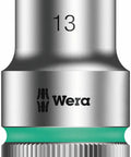 Zyklop 8790 HMC One Half Inch Drive Socket With 13mm Hex Head And 37mm Length, displaying brushed chromium finish and knurling.
