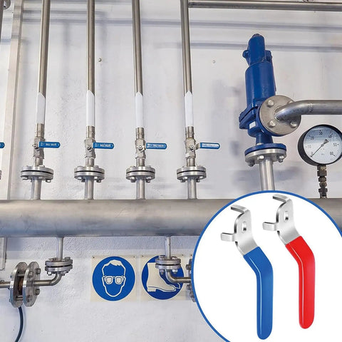 Red Lever Handle For Ball Valve Replacement For Outdoor Faucet Hose Bib Easy Install Durable Plastic Grip shown with pipes