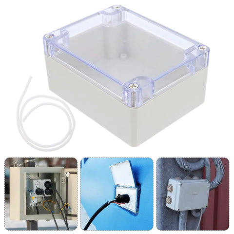 Heavy Duty Waterproof Plastic Junction Box With Tough Cover For Electrical Projects, clear lid for visibility, suitable for indoor use.