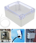 Sturdy Waterproof Plastic Project Enclosure Box With Cover, shown with clear lid and wiring, ensures electrical safety outdoors.