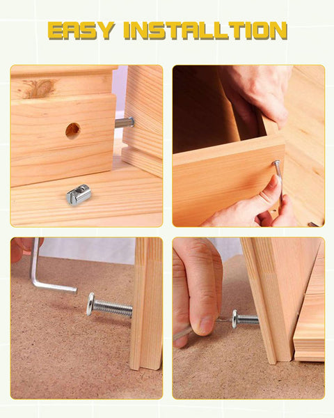 Easy installation of Heavy Duty Crib Screw Hardware Replacement Kit 28 Piece Set With M6 20 40 60 80 mm Hex Drive Socket Cap Screws And Barrel Nuts For Baby Cribs Zinc Plated Carbon Steel Durable Must Have Easy To Install on wooden crib using hex and barrel screws.