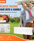 Father and daughter holding a folded portable plastic chair with handle next to a car, showcasing easy outdoor seating solution.