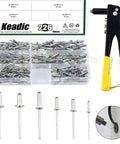 Heavy Duty Manual Riveter Kit With 6 Size Aluminum Blind Rivets Assortment 226 Pcs M2.4 M3.2 M4 M4.8 Hand Rivet Gun