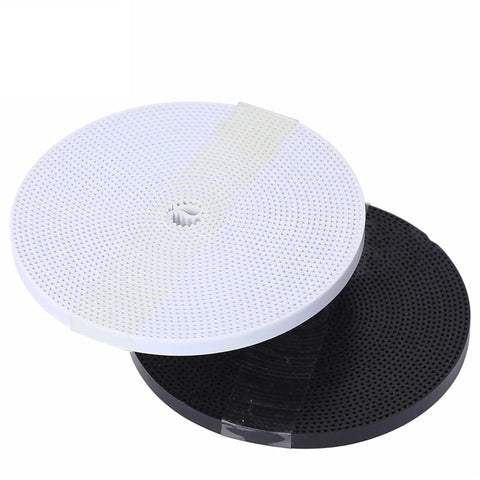 Straight Up Heavy Duty Gt2 Timing Belt With Reinforced Steel Core Polyurethane Open Drive Belt For 3D Printers And Cnc Routers Built Tough For Smooth Sailing In Six To Fifteen Millimeter Widths, featuring white and black circular patterns.