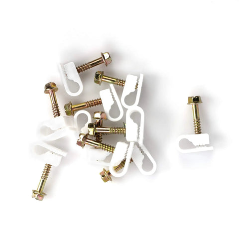 Ribbed Plastic Conical Wall Anchors And Cable Clips Set For Stucco Brick Concrete Drywall And Masonry Surfaces White 50 Anchors And 50 Clips