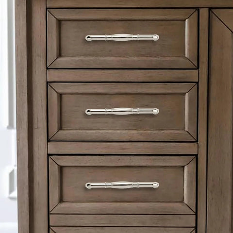 10 Pack Polished Nickel Cabinet Pulls, 3-3/4 Inch 96mm Length installed on wooden dresser drawers