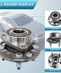 Front And Rear Wheel Hub Bearing Assembly 513288 Fits 2010 To 2020 Chevy Equinox Impala Malibu Limited GMC Terrain Cadillac CTS XTS Buick Lacrosse Regal Allure Saab 9 5 Heavy Duty With Five Lug And ABS Two Piece displayed with car