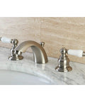 Vintage Victorian Mini Spread Lavatory Faucet In Brushed Nickel, Solid Brass Construction, Duraseal Cartridge, Deck Mount