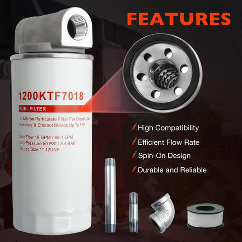 Heavy Duty Fuel Filter Spin On Particulate Replacement For Transfer Pumps 18 GPM 50 PSI Includes 1200KTG9075 Head components