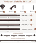 Oil Rubbed Bronze Curtain Rod 66 To 120 Inch Adjustable 1 Inch Diameter Heavy Duty Old School Rustic Drapery Pole assembly details