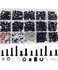 RC Screw Kit And Repair Set With 500 Pieces M3 M4 Screws Flat And Round Head Hex Drive Washers Lock Nuts Body Clips E Clips Pins O Rings For 1/8 1/10 1/12 1/16 Scale RC Cars Trucks Crawlers Buggies, assorted fasteners in organizer