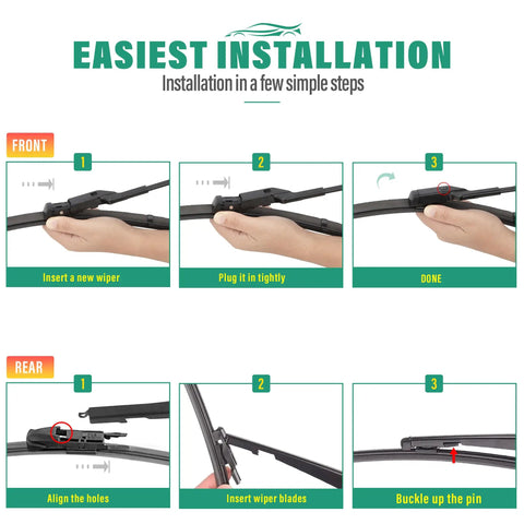 Porsche Macan Wiper Blade Set 24 Inch Front, 20 Inch Front, 15 Inch Rear - Easy Install Steps for OEM Quality All-Weather Blades