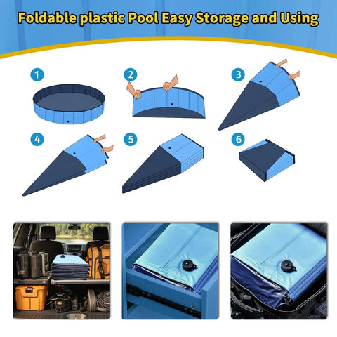 Foldable Dog Pool 79 Inch By 14 Inch Large Non Slip Outdoor Bath Tub For Dogs And Pets, Collapsible Backyard Kiddie Pool With No Inflation Needed, Durable Hard Plastic, Easy Open Blue