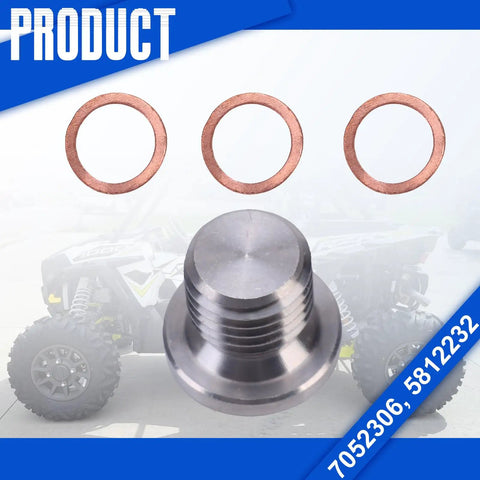 Heavy Duty Oil Drain Plug and Crush Washer Kit For Polaris General XP 1000 900 Models 2013 Through 2025 Replacement Part Number 7052306 And 5812232 Top Quality Fitment, steel plug with three copper washers