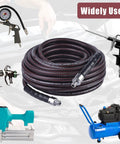 Beefy Heavy Duty Hybrid Air Hose For Industrial Compressors One Quarter Inch By Twenty Five Foot 600 PSI in use with tools