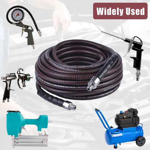 Beefy Heavy Duty Hybrid Air Hose For Industrial Compressors One Quarter Inch By Twenty Five Foot 600 PSI in use with tools