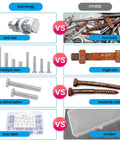 Comparison of 304 Stainless Steel Hex Bolts Nuts And Washers Kit With 496 Pieces vs rusted ordinary bolts, highlighting rust resistance.