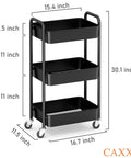 3 Tier Rolling Metal Storage Organizer Cart With Caster Wheels Mobile Utility Kitchen Cart For Home Office Garage And Craft Space Durable Powder Coated Steel With Mesh Shelves Black