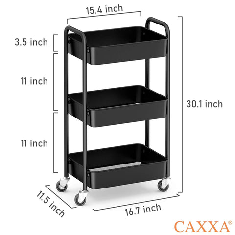3 Tier Rolling Metal Storage Organizer Cart With Caster Wheels Mobile Utility Kitchen Cart For Home Office Garage And Craft Space Durable Powder Coated Steel With Mesh Shelves Black